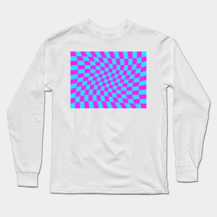 Twisted Checkered Square Pattern - Blue & Magenta Long Sleeve T-Shirt